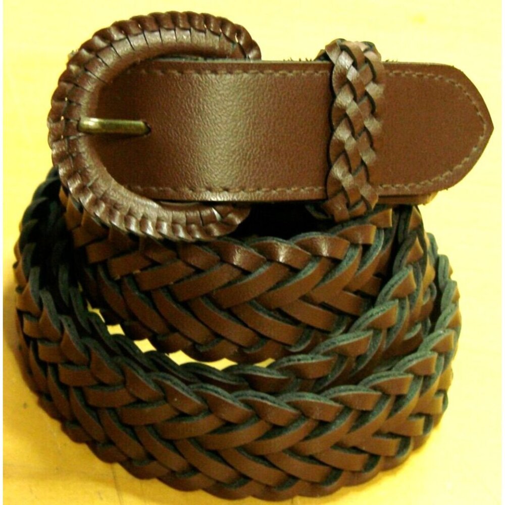 Womens Dark Brown Braided Leather Fashion Dress Belt Size XL/1X Fanned Buckle